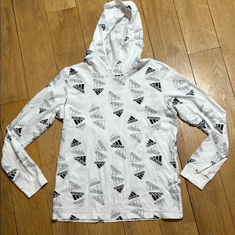 Adidas White Hoodie with Black Logo Print